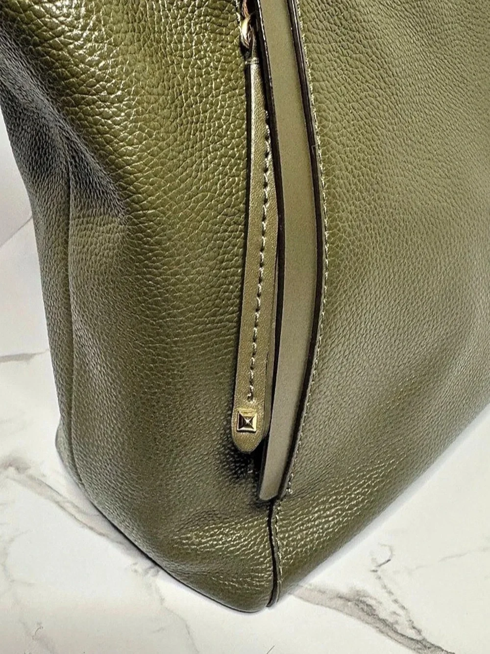 Michael Kors Evie Large Pebbled Leather Hobo Shoulder Bag - Olive Green w/ Tag